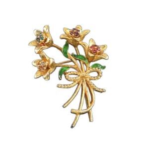 Mid Century Mylu Floral Spray Brooch embellished with Swarovski Crystals